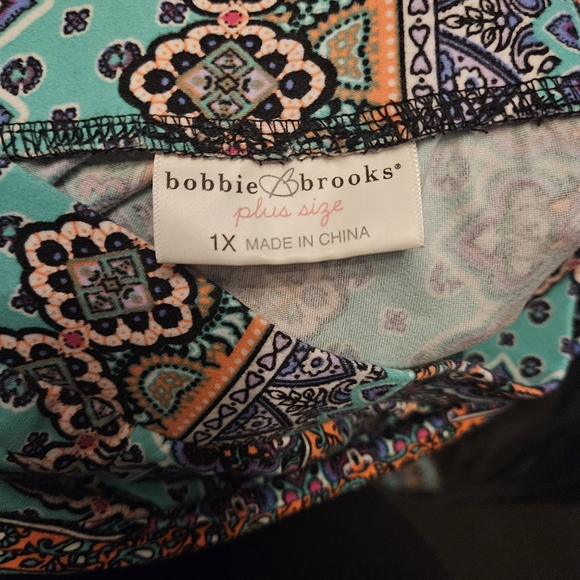 Bobbie Brooks Teal and Black Patterned Wide-Leg Pants - Picture 4 of 7